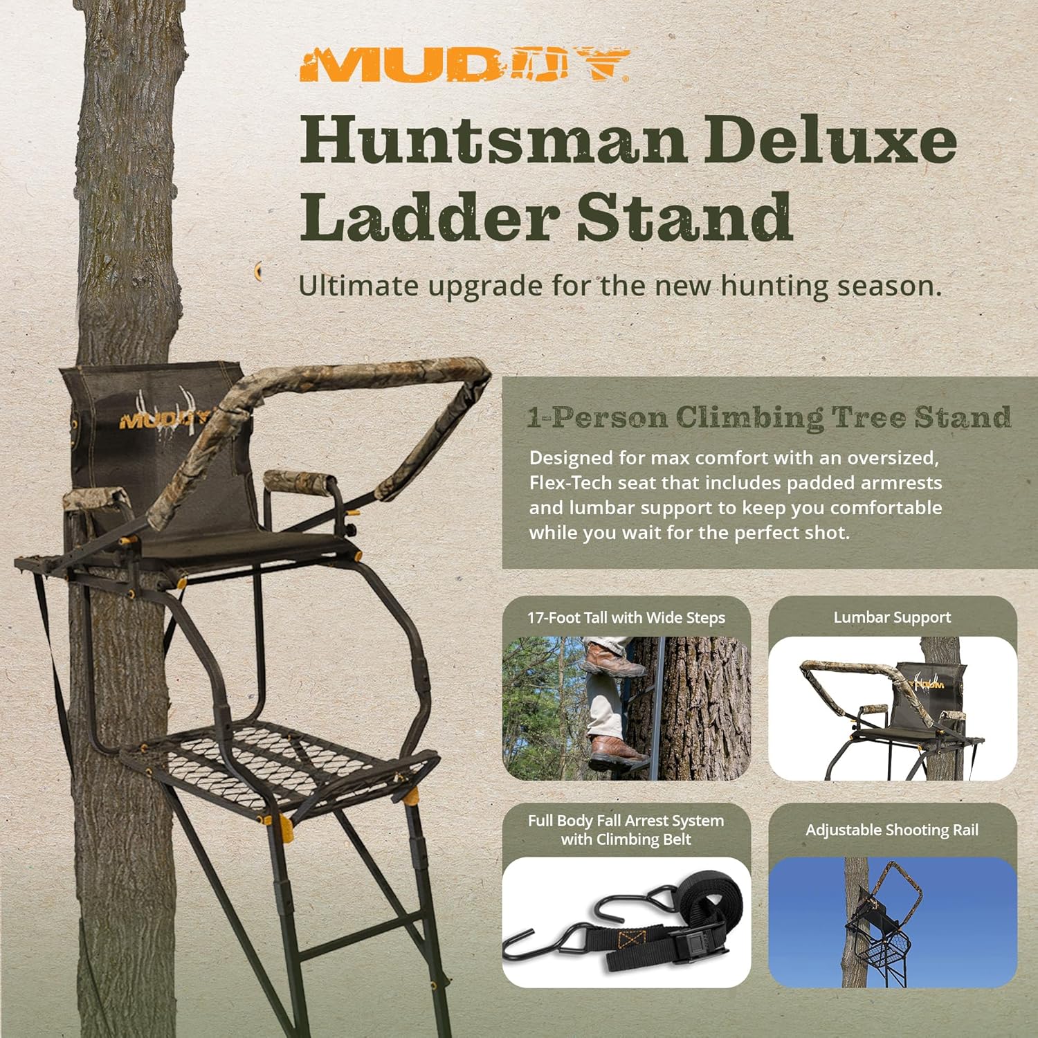 MUDDY OUTDOORS Huntsman Deluxe / 1 Man / 17′ Tall / 300LB Weight Rating